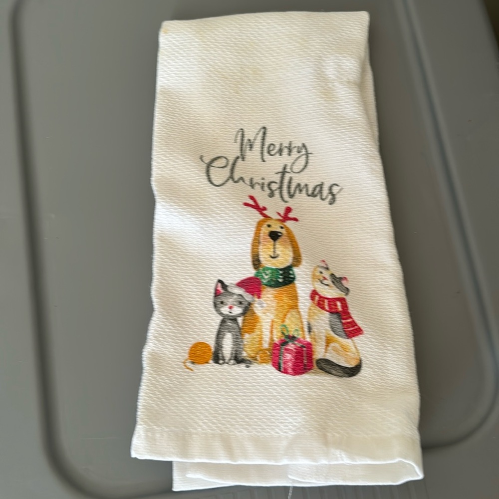 Christmas Kitchen Towel With Cats and Dogs